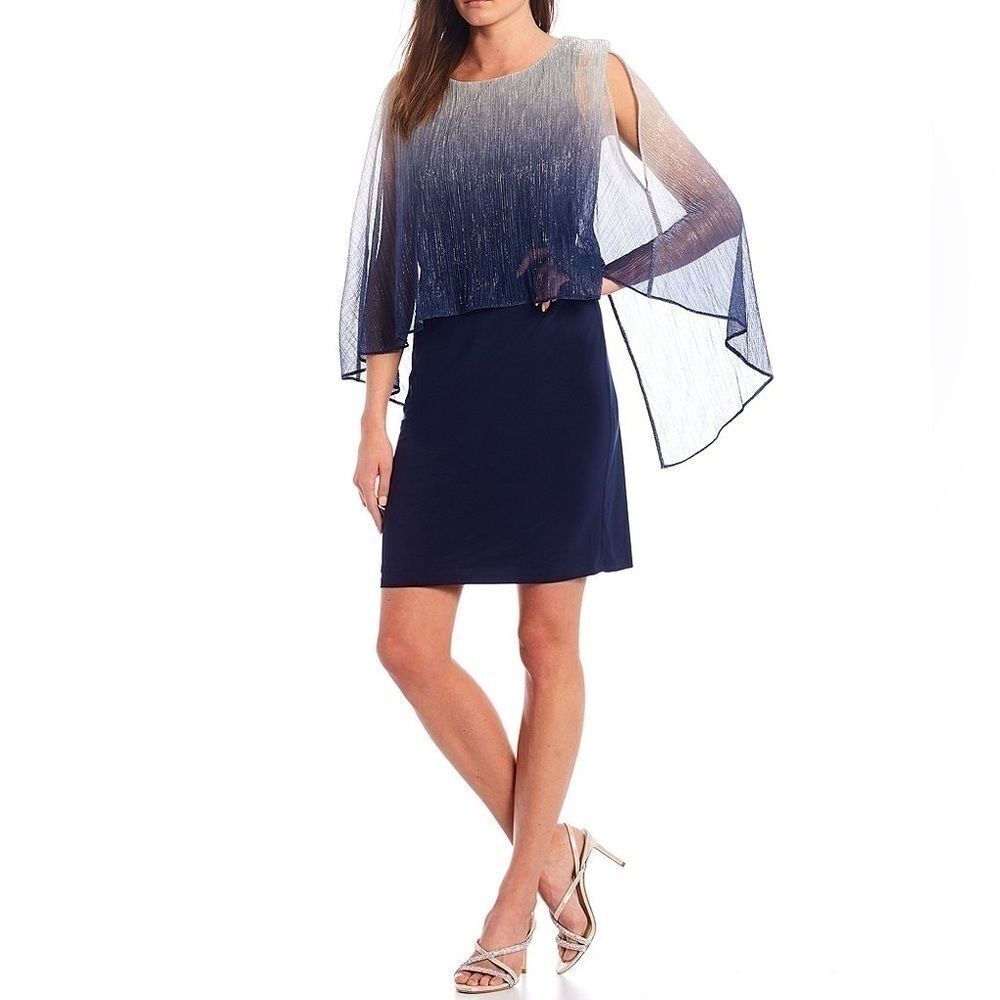 NWT SLNY WOMENS METALLIC CAPE MINI TWO PIECE DRESS navy silver size 18 New